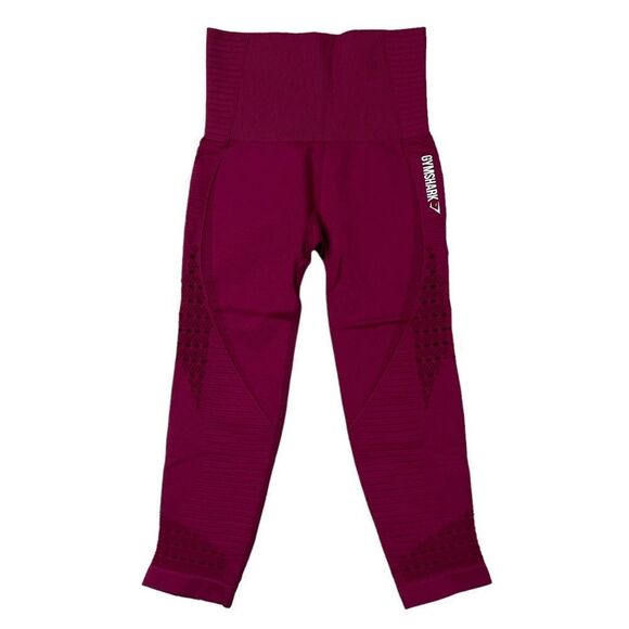 Gymshark Energy Seamless Crop Leggings Maroon Red High Waisted Size XS - Picture 1 of 5